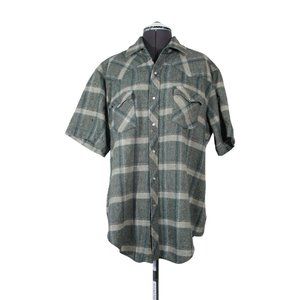 West Wool‎ men's vintage plaid wool short sleeve button front shirt XL